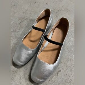 Madewell Silver Greta Women's Ballet Flats with Black Strap 6.5
